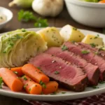 Delicious serving of Slow Cooker Corned Beef and Cabbage