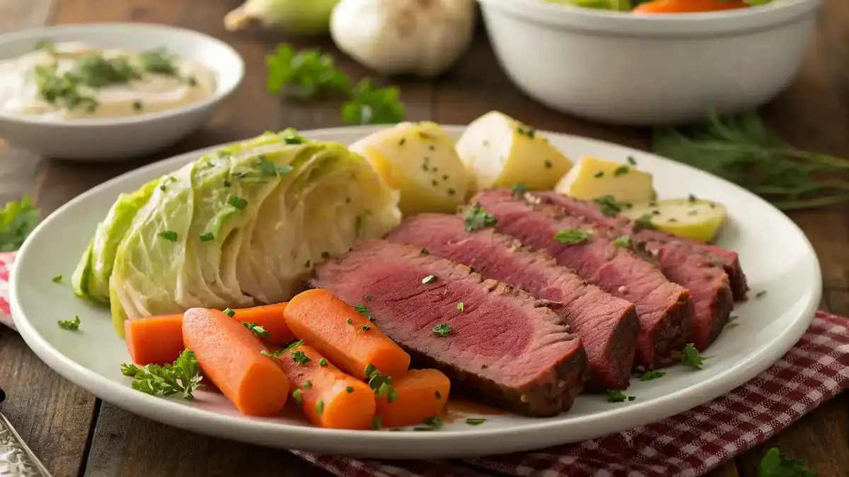 Delicious serving of Slow Cooker Corned Beef and Cabbage