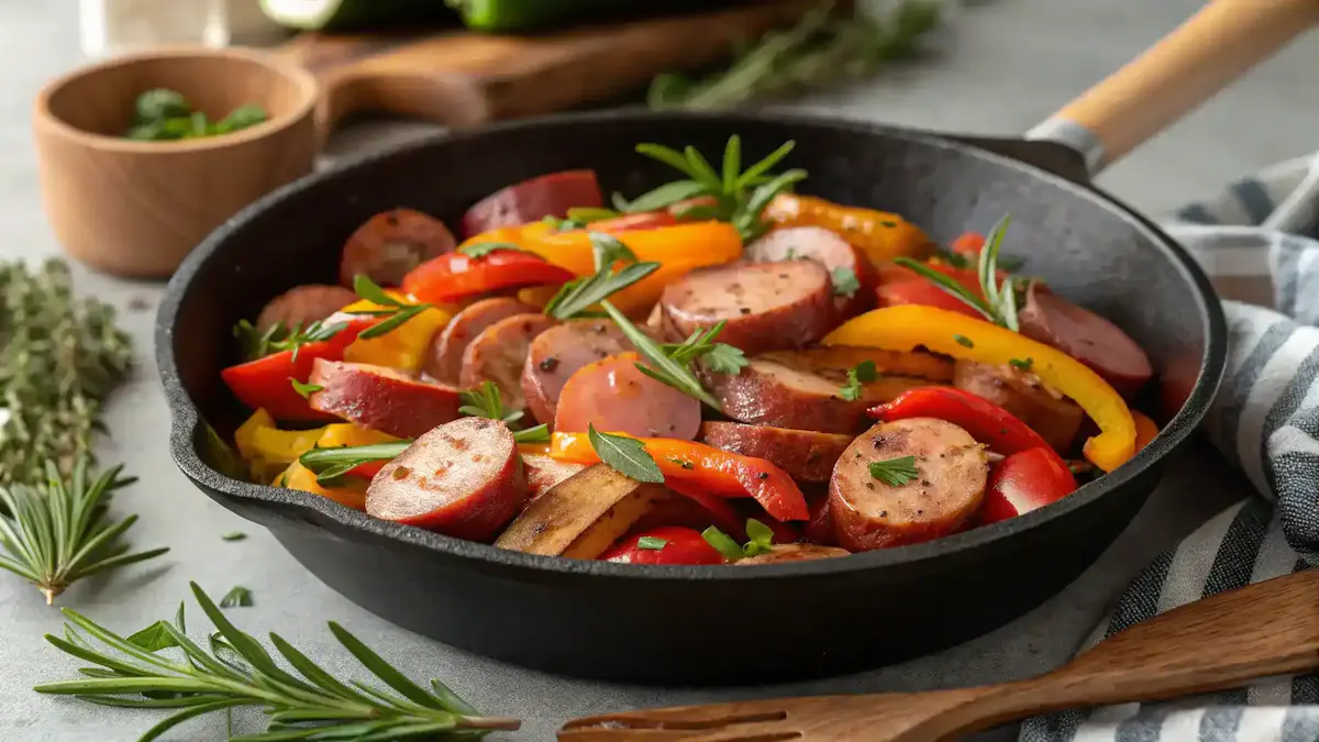 Smoky Sausage and Veggie Skillet with fresh herbs