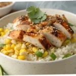 Plated Street Corn Chicken Rice Bowl