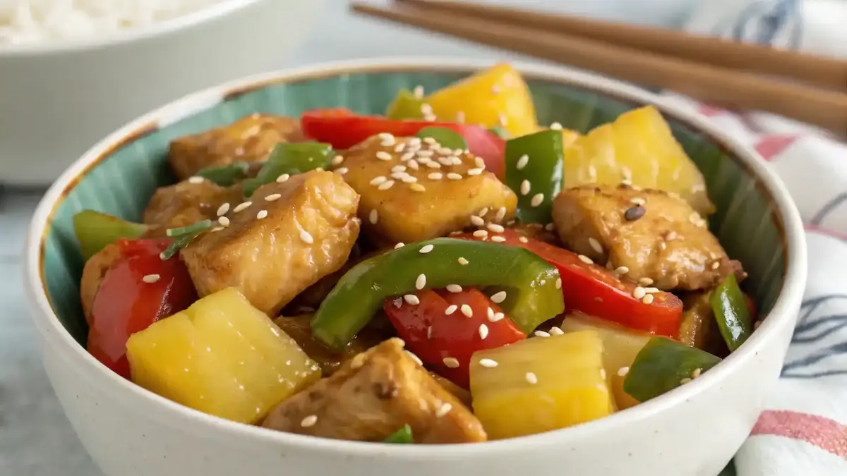 Close-up of Sweet Hawaiian Crockpot Chicken