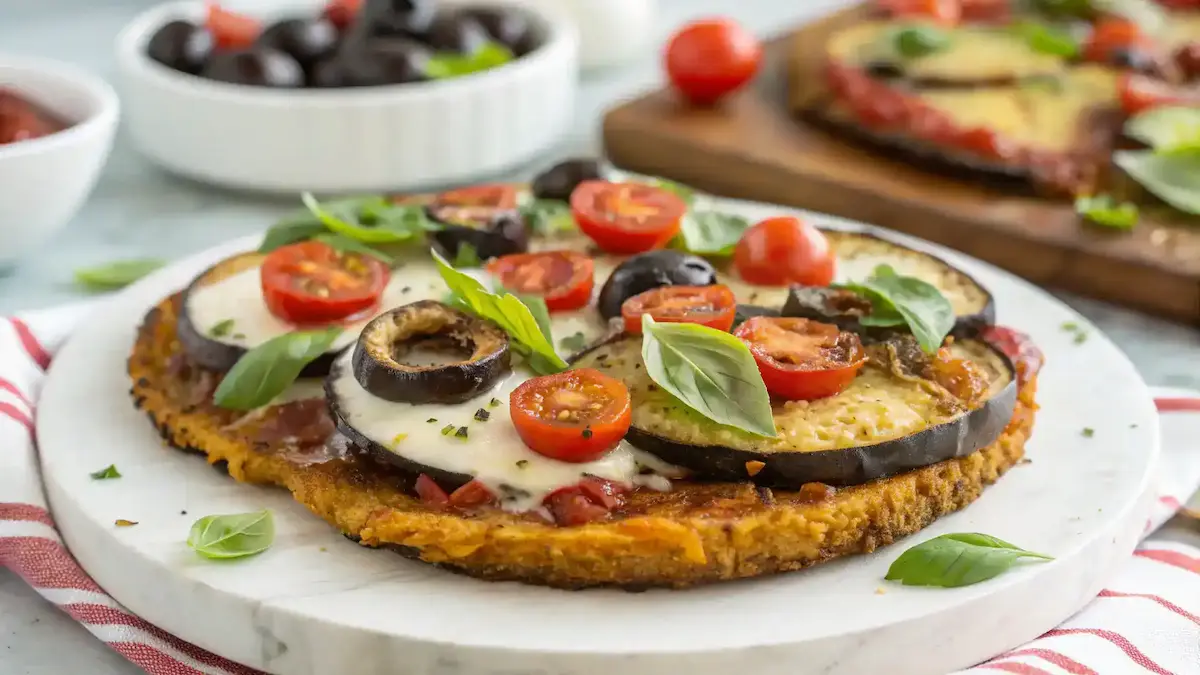Crispy Air Fryer Eggplant Pizza ready to serve.
