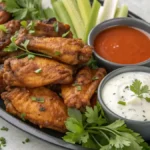 Crispy Baked Chicken Wings served with dipping sauces