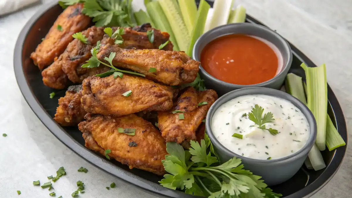 Crispy Baked Chicken Wings served with dipping sauces