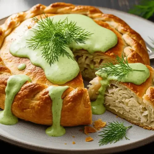 Crispy Cabbage Pie With Dill Cream Sauce