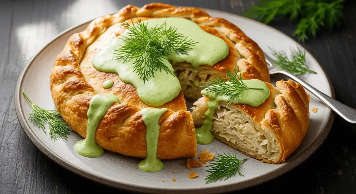 Crispy Cabbage Pie With Dill Cream Sauce