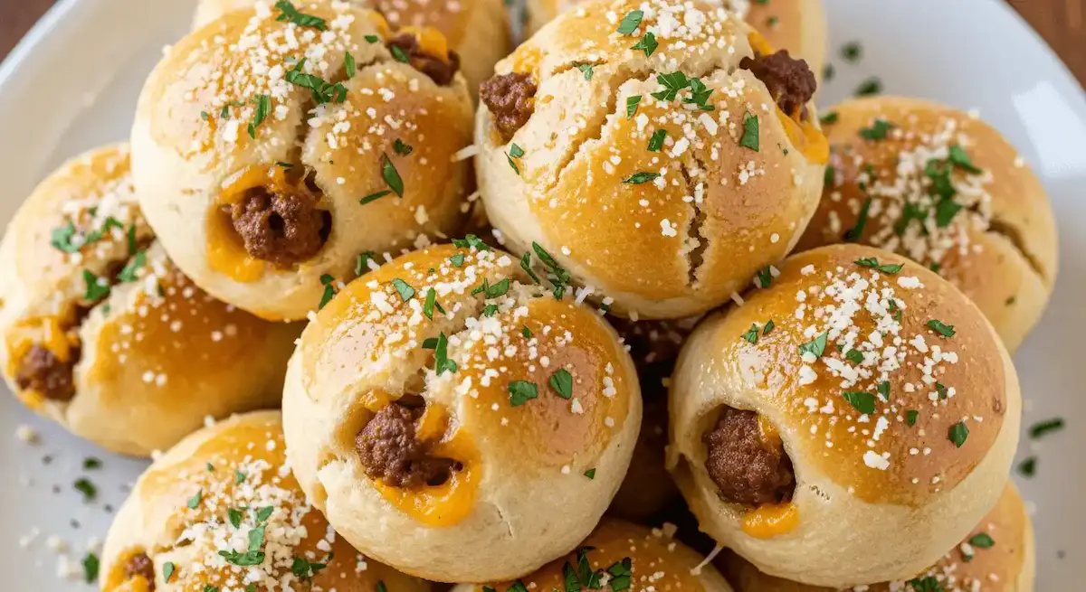 Freshly baked Garlic Parmesan Cheeseburger Bombs