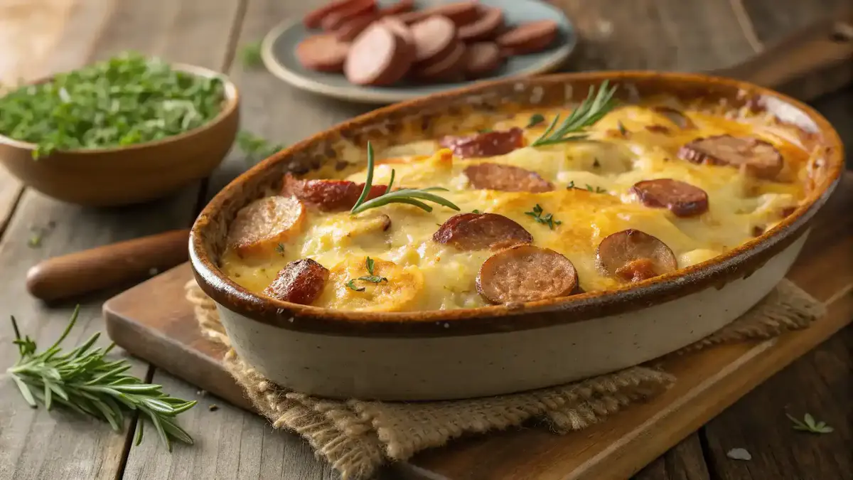 Kielbasa Sausage Cheesy Potato Casserole
