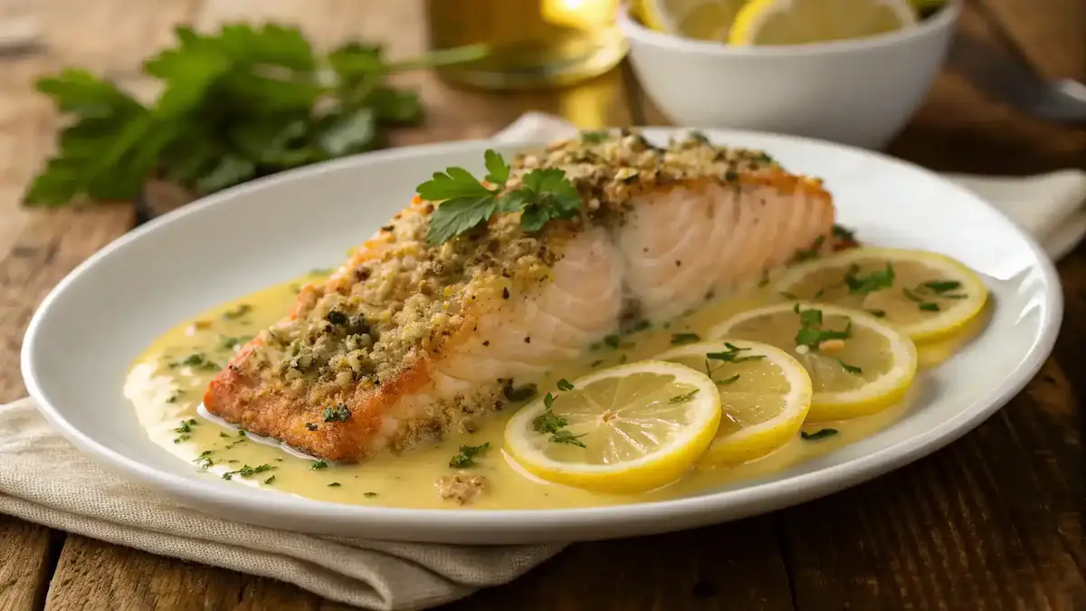 Parmesan Herb-Crusted Salmon with Lemon Butter Sauce