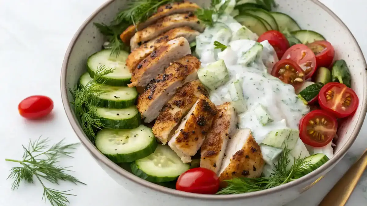 Tzatziki Chicken Salad in a bowl