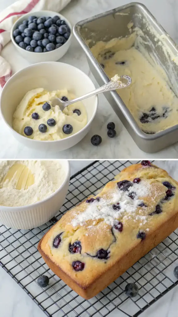 Step-by-step process of making Blueberry Cream Cheese Bread