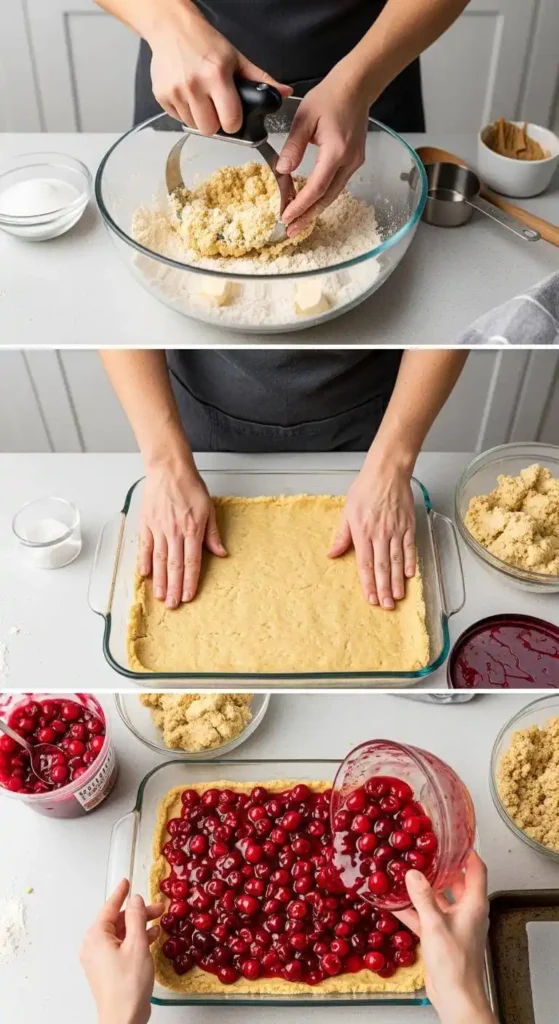 Step-by-step process of making Cherry Pie Bars
