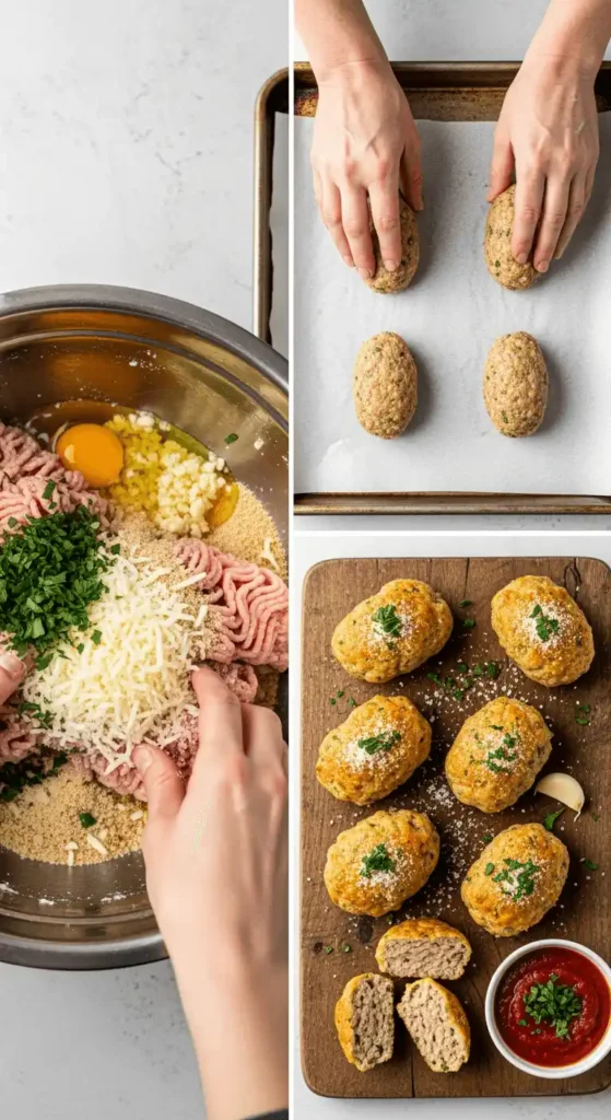 Step-by-step process of making Garlic Parmesan Chicken Meatloaves.