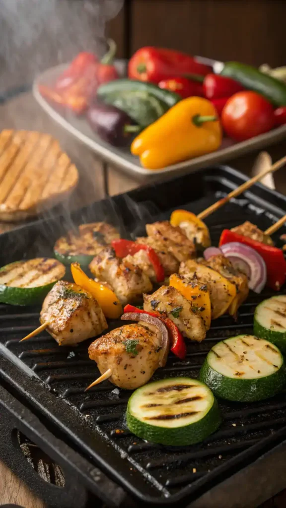 Grilled chicken tenders with Mediterranean herbs and spices.
