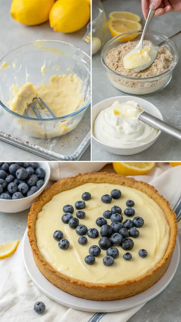 Step-by-step process of making Lemon Blueberry Cheesecake