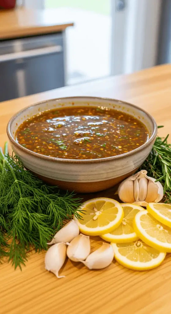 Freshly made salmon marinade ingredients
