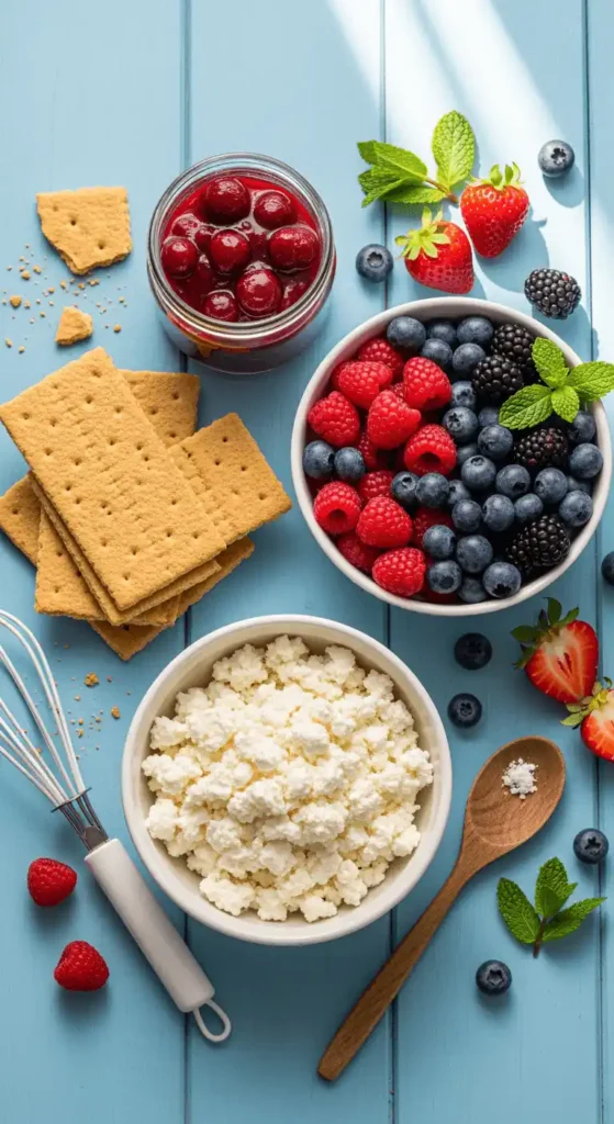 Ingredients for Berry Cottage Cheese Cheesecake