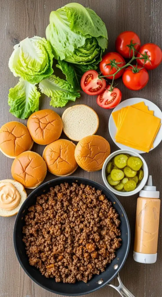 Ingredients for Big Mac Sloppy Joes.