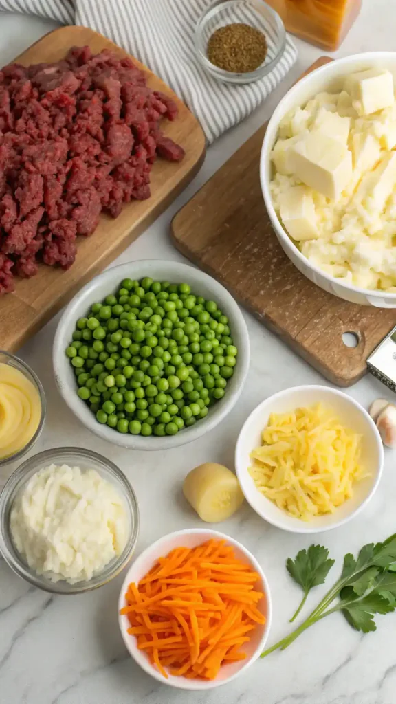 Ingredients for Cheesy Cheddar Shepherd’s Pie