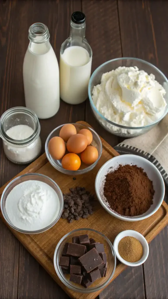 Ingredients for Chocolate Crepes with Whipped Cream