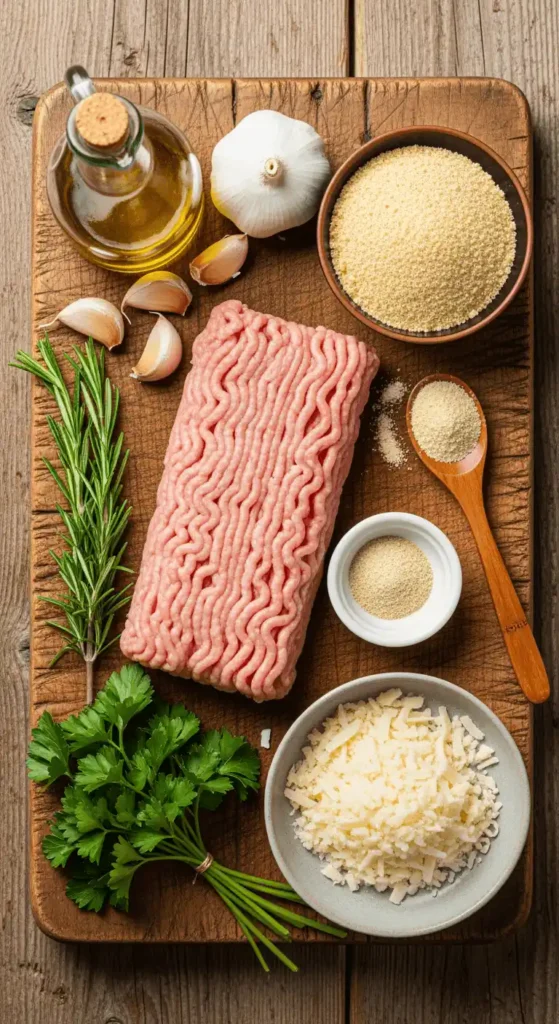 Fresh ingredients for Garlic Parmesan Chicken Meatloaves.