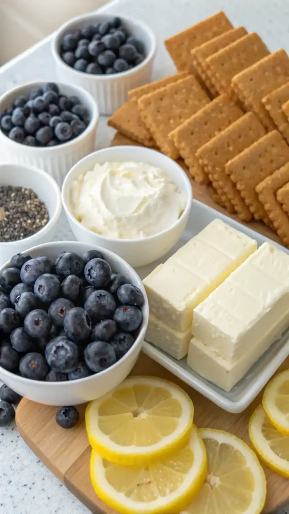 Ingredients for Lemon Blueberry Cheesecake