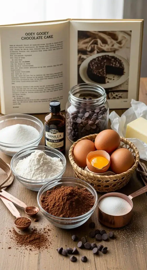 Ingredients for Ooey Gooey Chocolate Cake