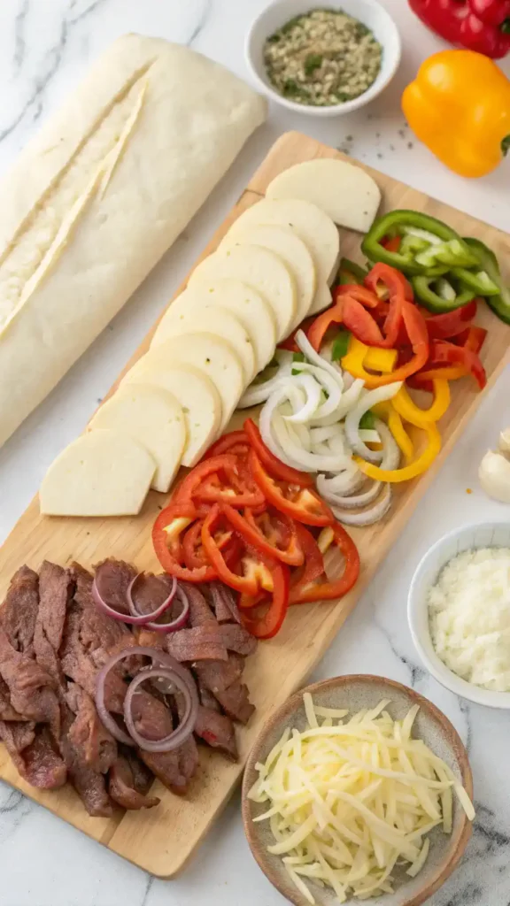 Ingredients for Savory Cheesesteak Stromboli