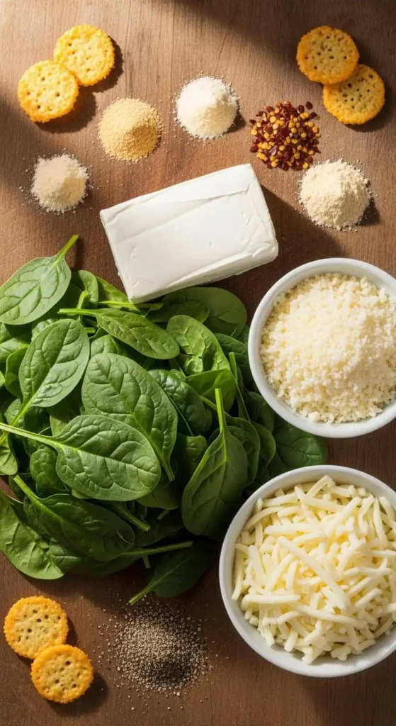 Ingredients for Spinach Dip Cheese Crisps