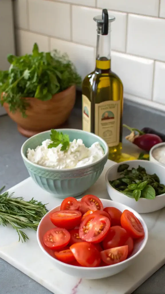 Ingredients for Whipped Cottage Cheese and Marinated Tomatoes