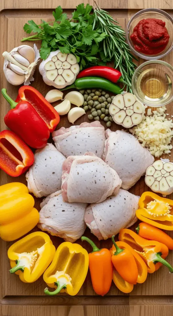 Fresh ingredients for Zesty Chicken Scarpariello.