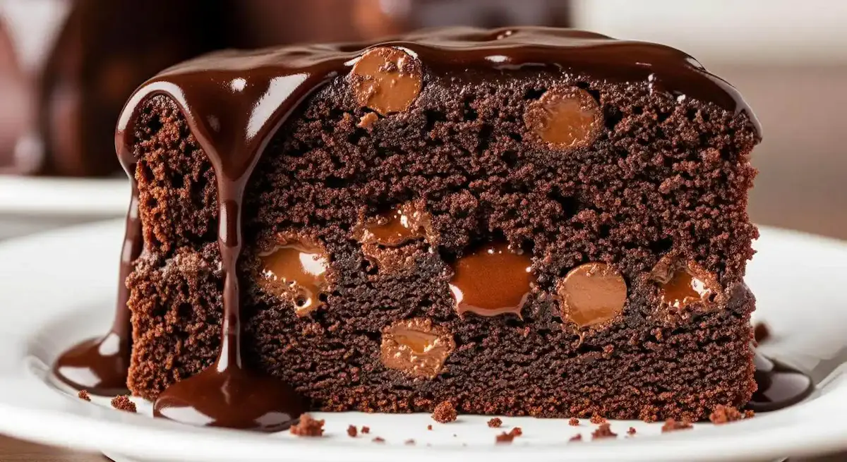 Delicious slice of Ooey Gooey Chocolate Cake