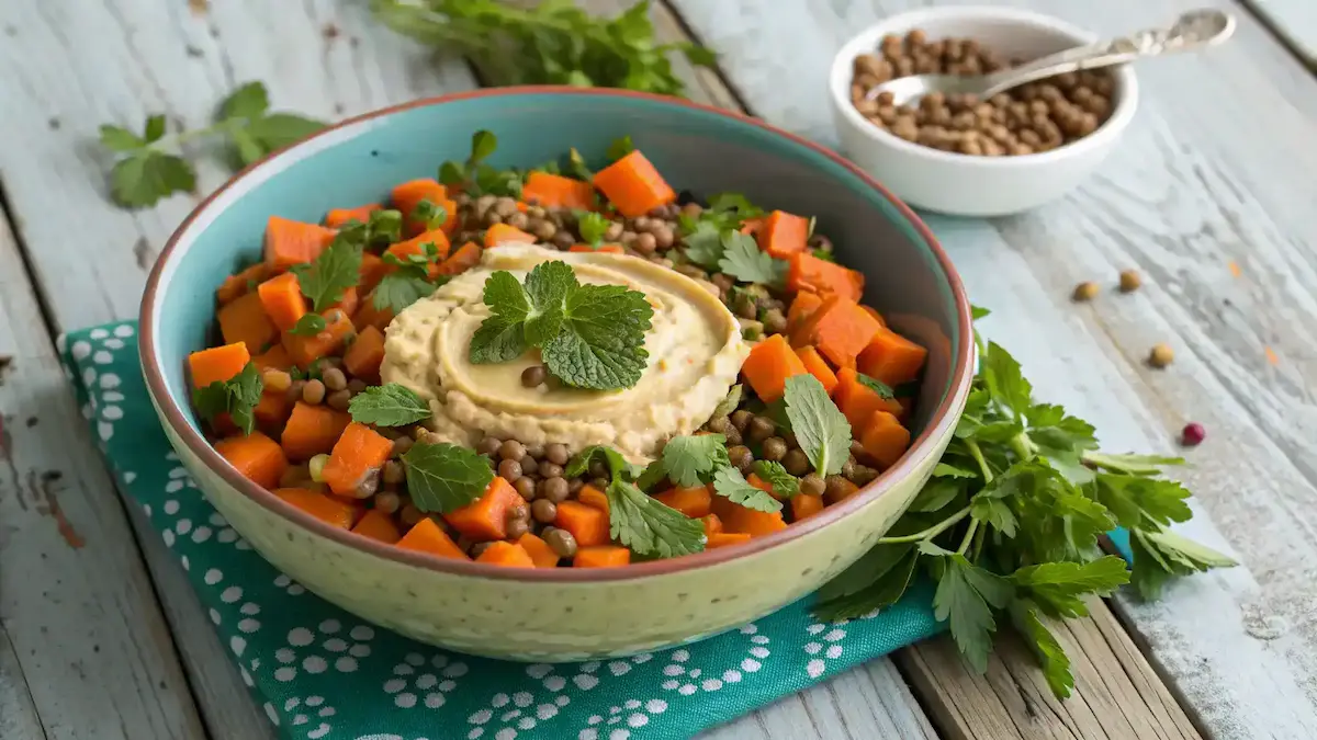 Carrot and Lentil Salad With Creamy Hummus