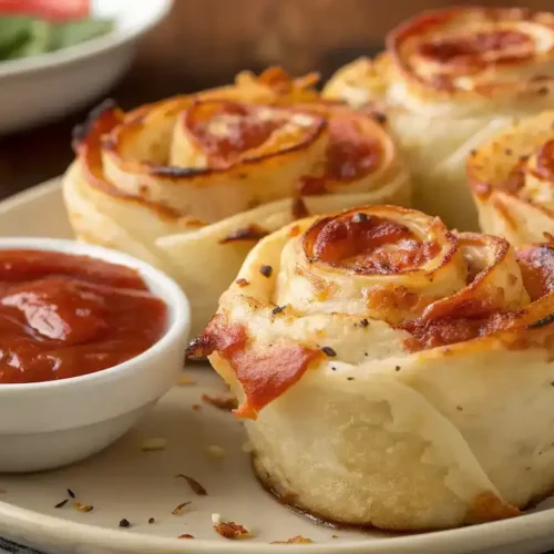 Freshly Baked Cheesy Pepperoni Pizza Roses