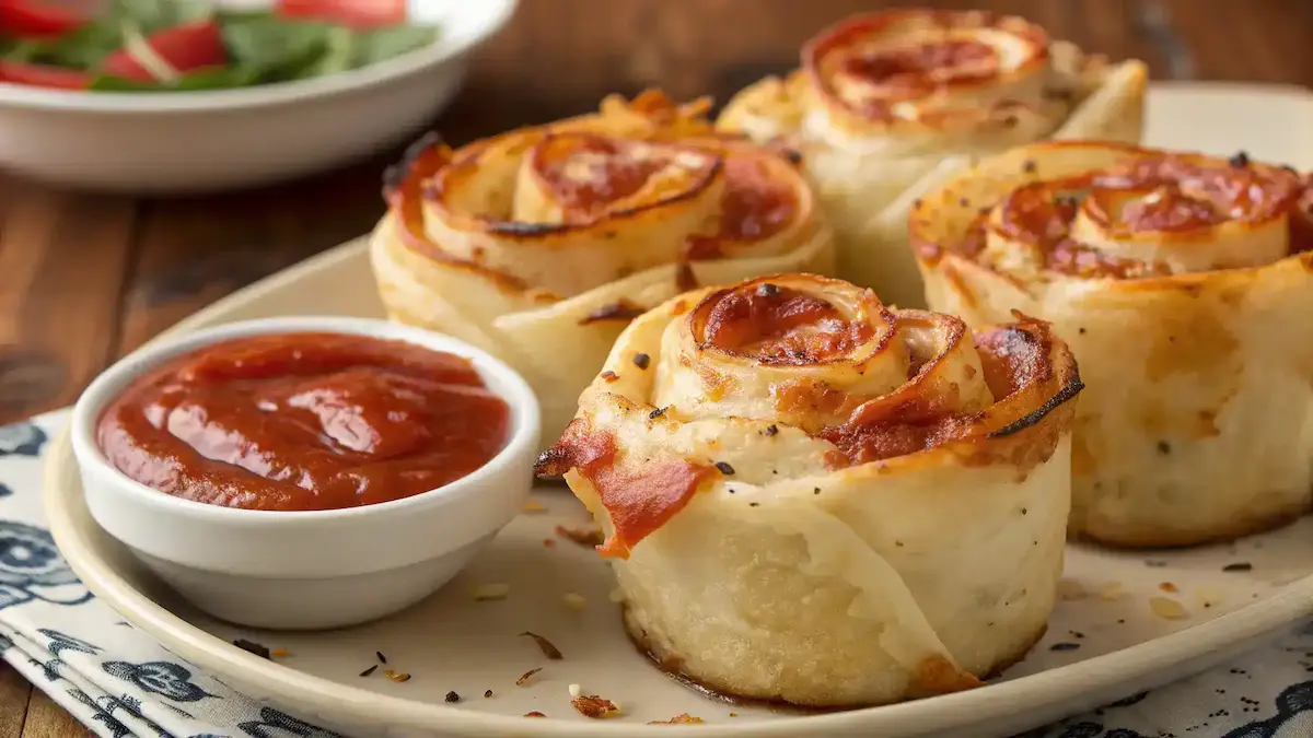 Freshly Baked Cheesy Pepperoni Pizza Roses