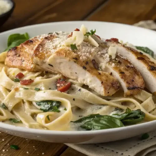 Creamy Olive Garden Chicken Pasta served in a bowl