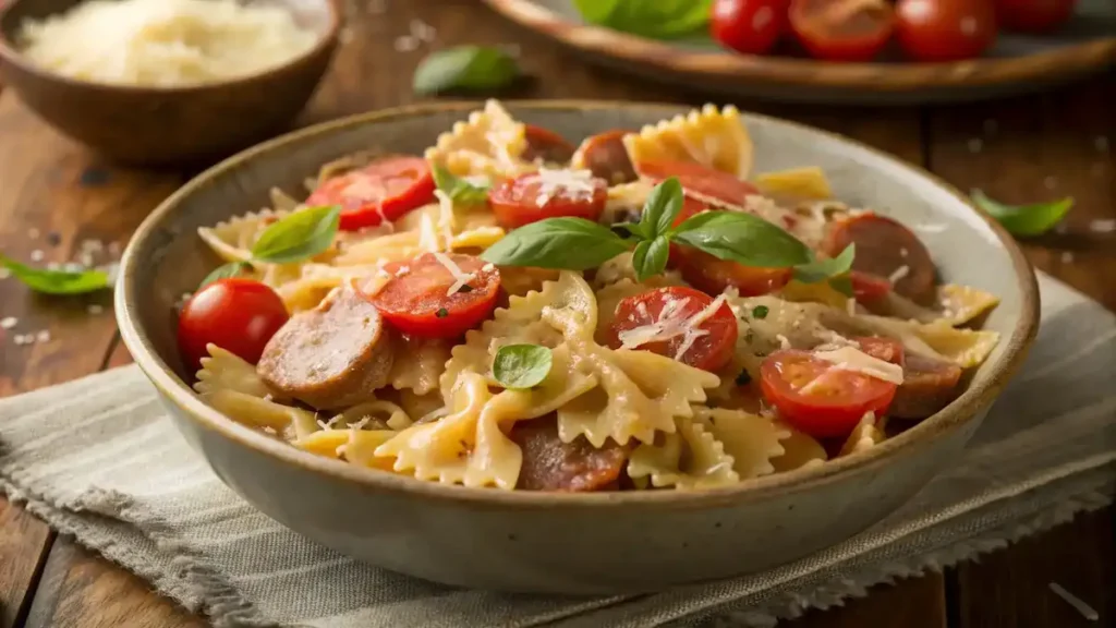 Bow Ties with Sausage Tomatoes and Cream Recipe