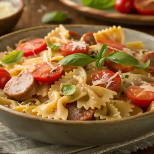 Bow Ties with Sausage Tomatoes and Cream Recipe