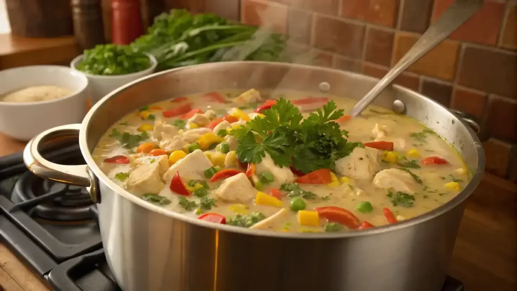 Southern Creamy Chicken Stew in a pot