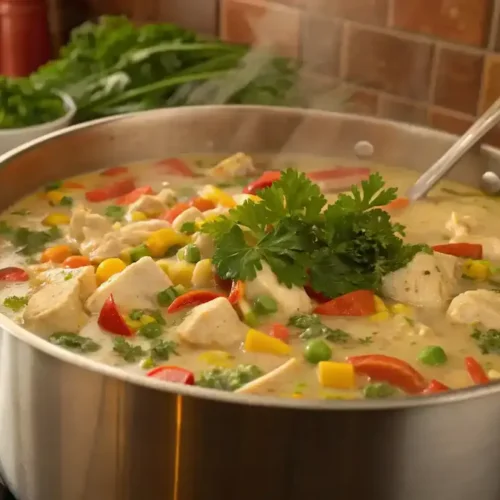 Southern Creamy Chicken Stew in a pot