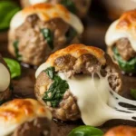 Baked Spinach Garlic Meatballs Stuffed with Mozzarella