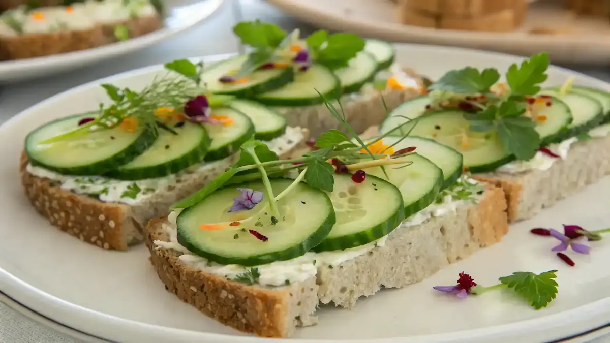 Herbed Cucumber Tea Sandwiches on a plate