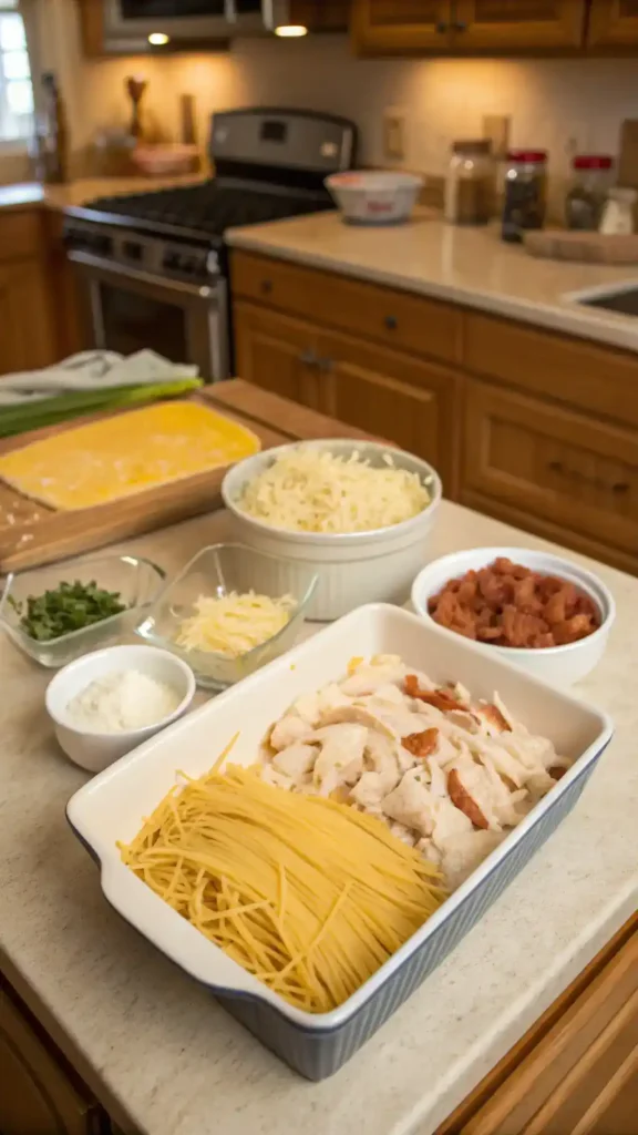 Step-by-step preparation of Monterey Chicken Spaghetti Casserole