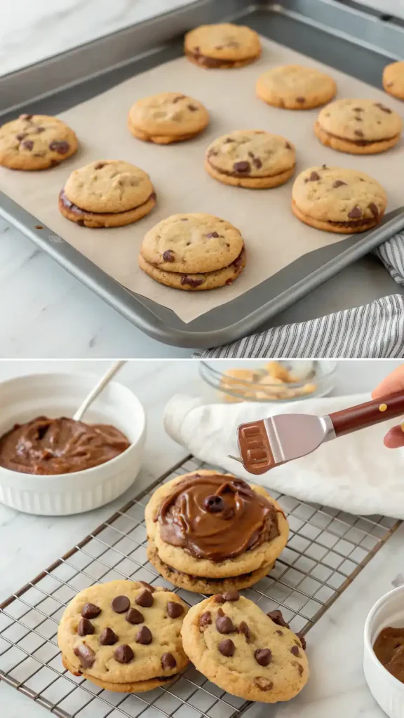 Making Nutella Stuffed Chocolate Chip Cookie Sandwiches