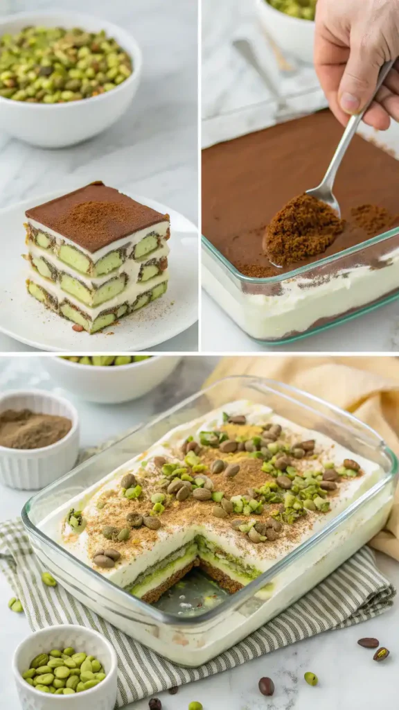 Step-by-step process of making Pistachio Tiramisu