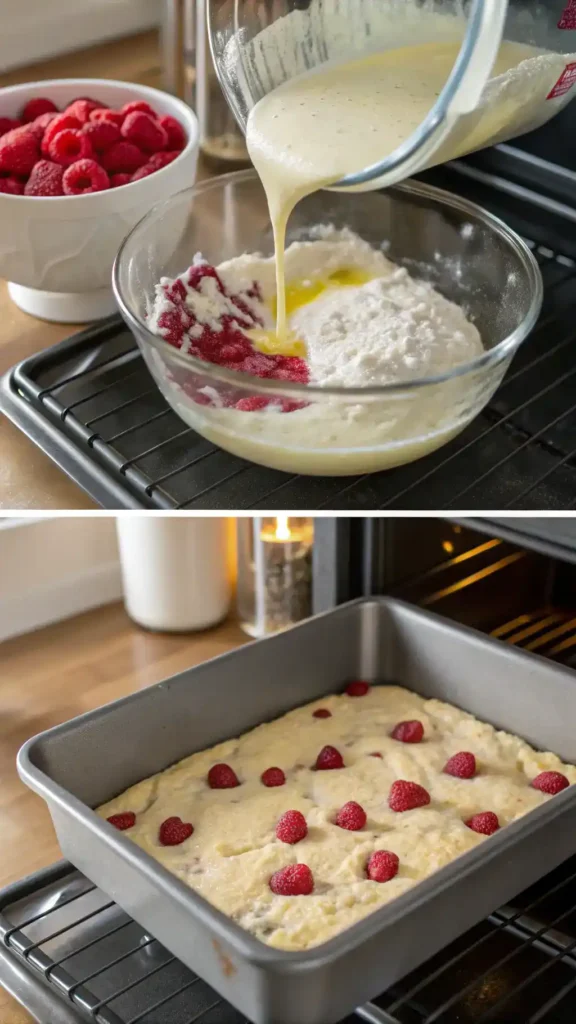 Making Raspberry Cottage Cheese Breakfast Cake