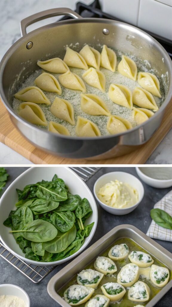 Making Spinach And Ricotta Stuffed Pasta Shells