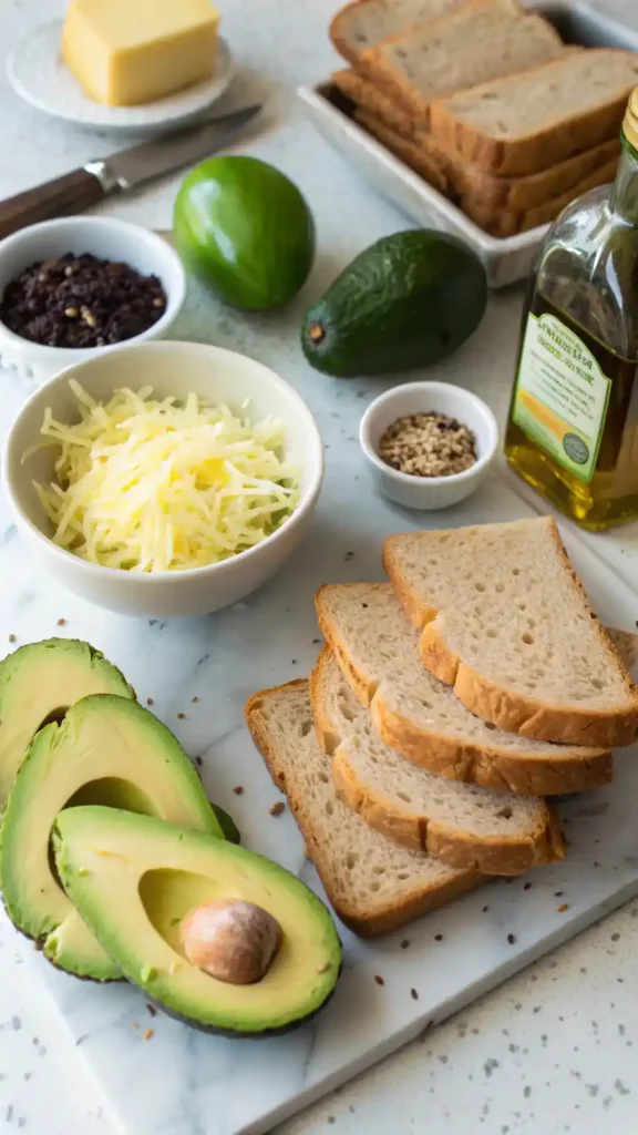 Ingredients for Avocado Grilled Cheese Sandwiches
