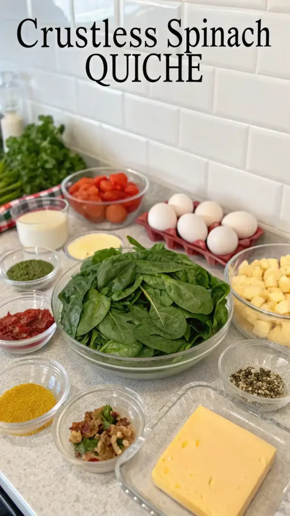 Ingredients for Crustless Spinach Quiche