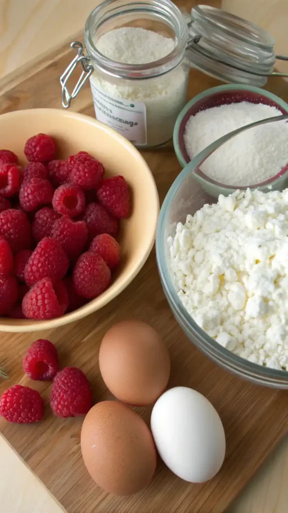 Ingredients for Raspberry Cottage Cheese Breakfast Cake